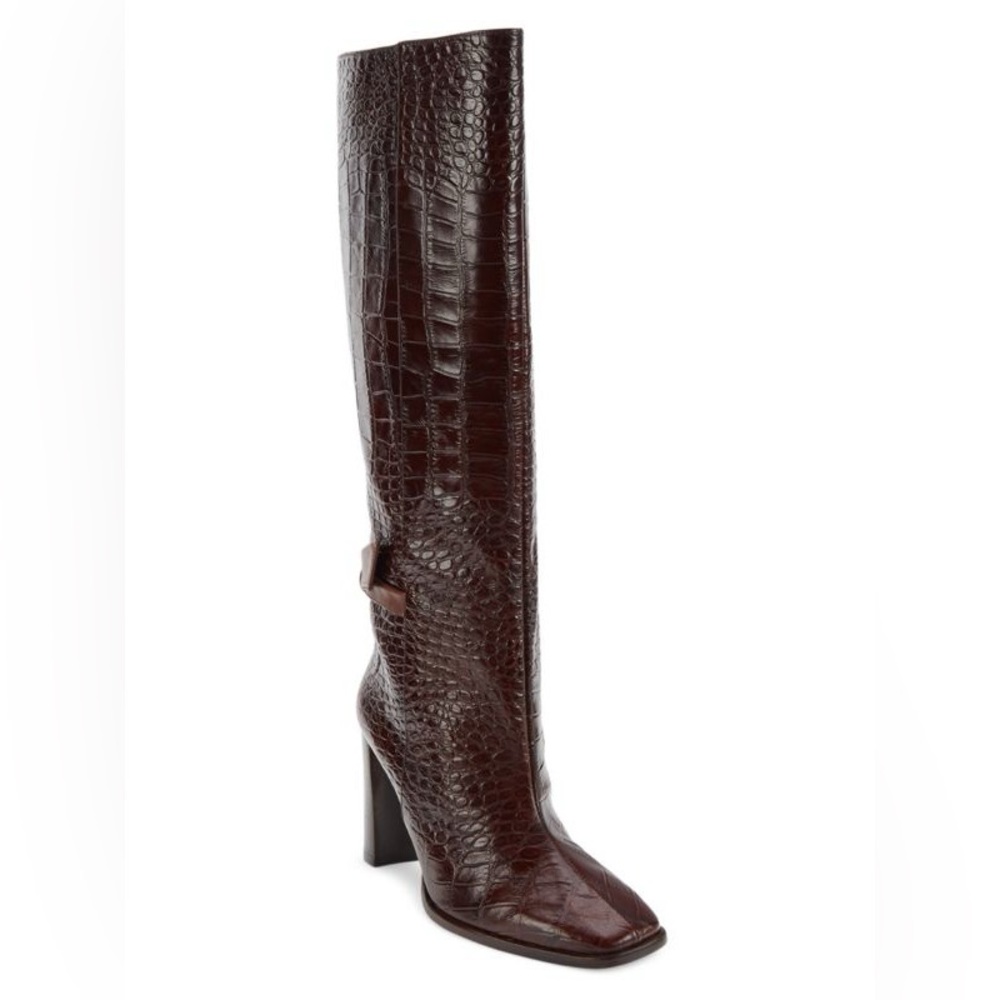 Alexandre Birman Dark Brown Croc-Embossed Heeled Boots